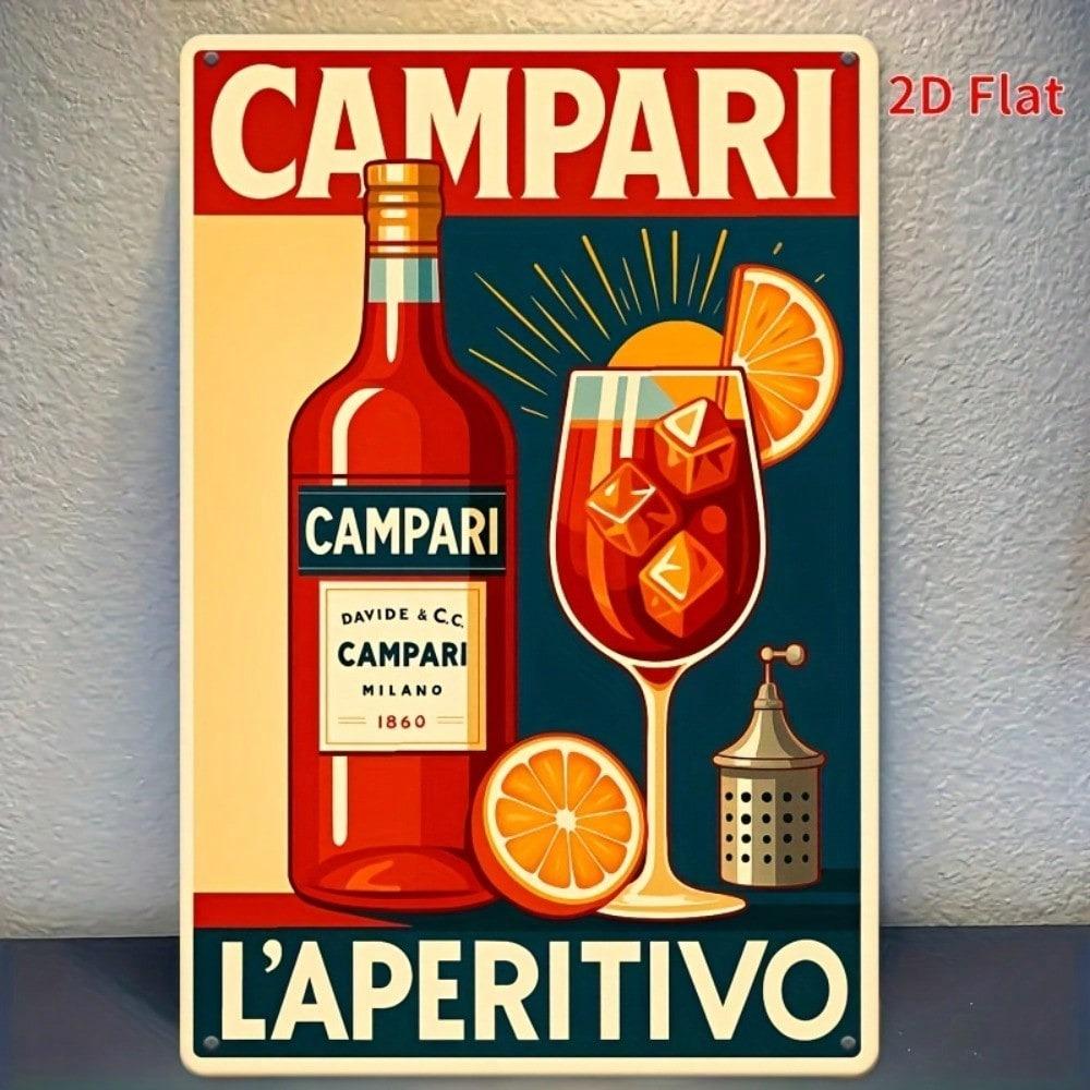 Vintage Campari Metal Tin Sign 8x12 Inch Retro Bar Decor Wall Art