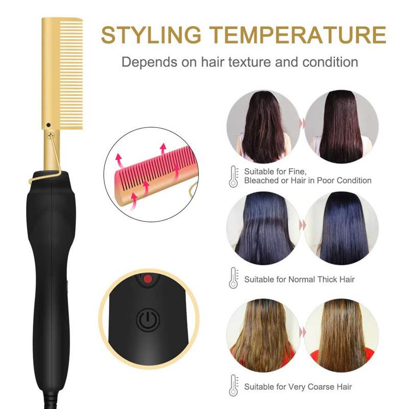 2 In1 Hot Comb Hair Straightener Electric Heating Comb Fast Heating Portable Travel Anti-Scald Beard Straightener Press Comb