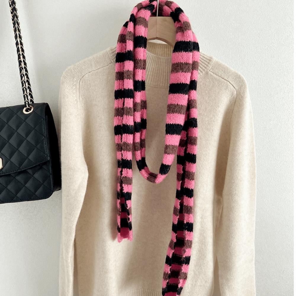 Thickened Striped Scarf Narrow Winter Shawl Fashion Cashmere Knitted Scarf  Daily