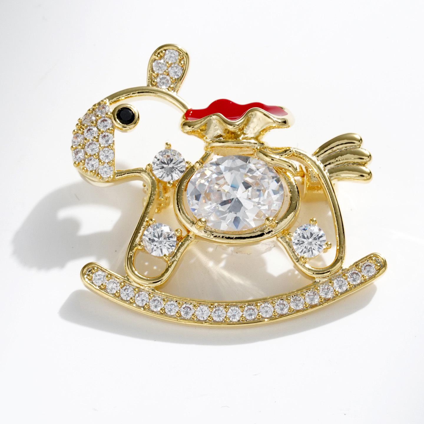 Bo Xin Yun Zodiac Horse Brooch: Diamond  Gemstone Inlaid Luxury Accessory, Perfect Birthday Gift.