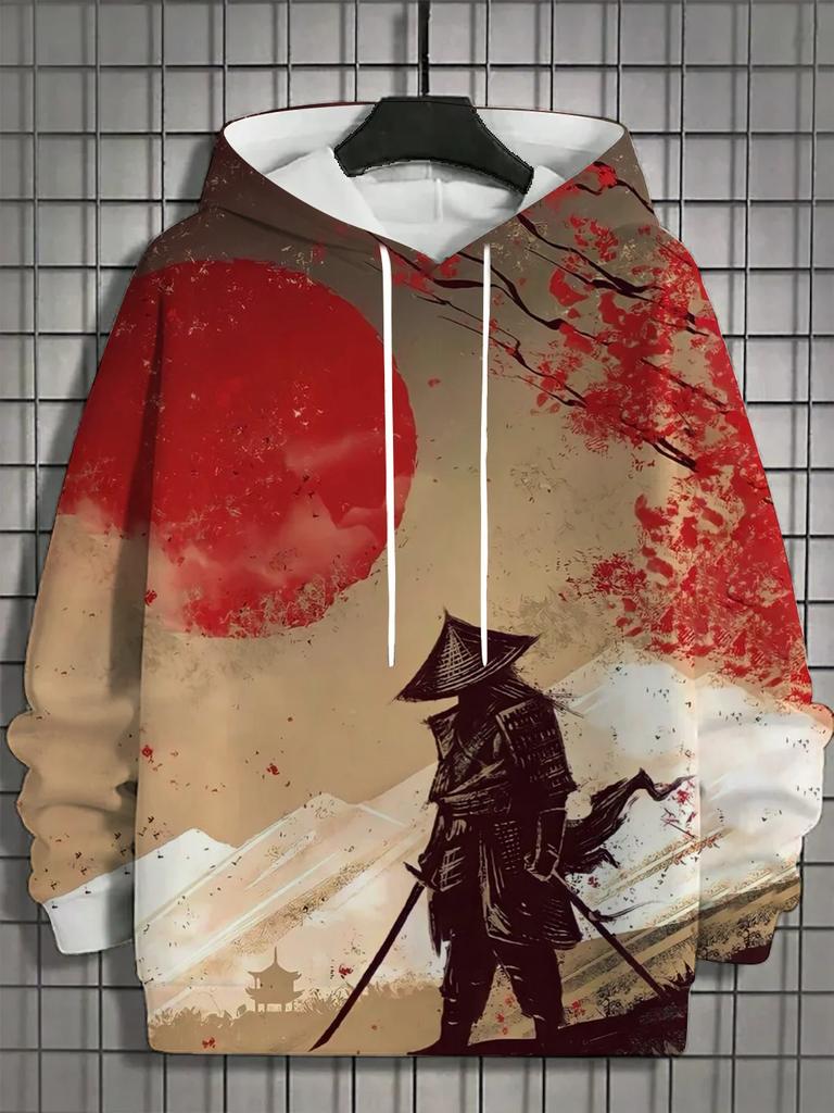 2025 Autumn New Men's 3D Japanese Samurai Print Hoodie Men's and Women's Casual Fashion Men's Hoodie Street Men's Tops