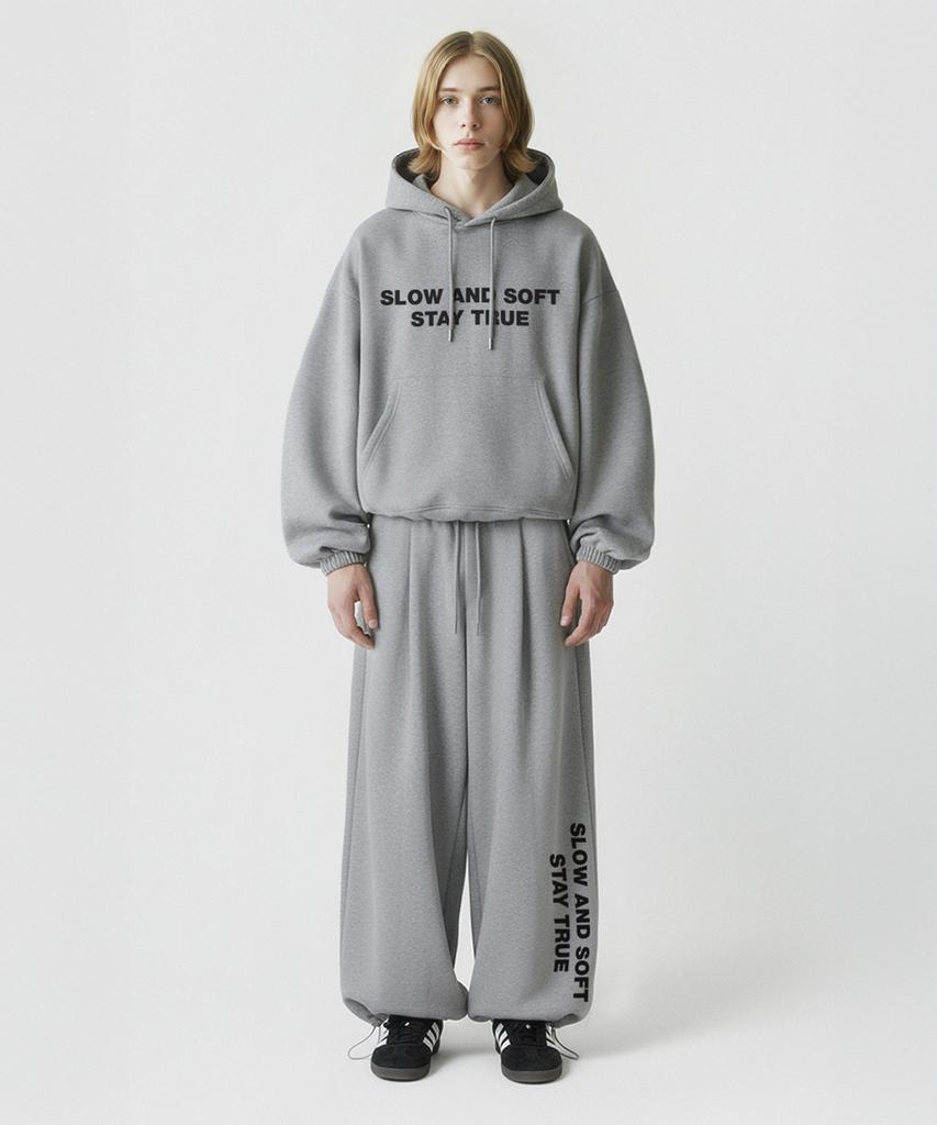 PRINOAR Slow And Soft String One-Pleat Wide Pants - Melange
