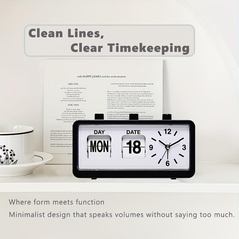 Silent Desktop Clock with Large Display, Black Background, White Numerals Hands Minimalist Clock Design, Plastic Frame Clock,for Home Office,Study