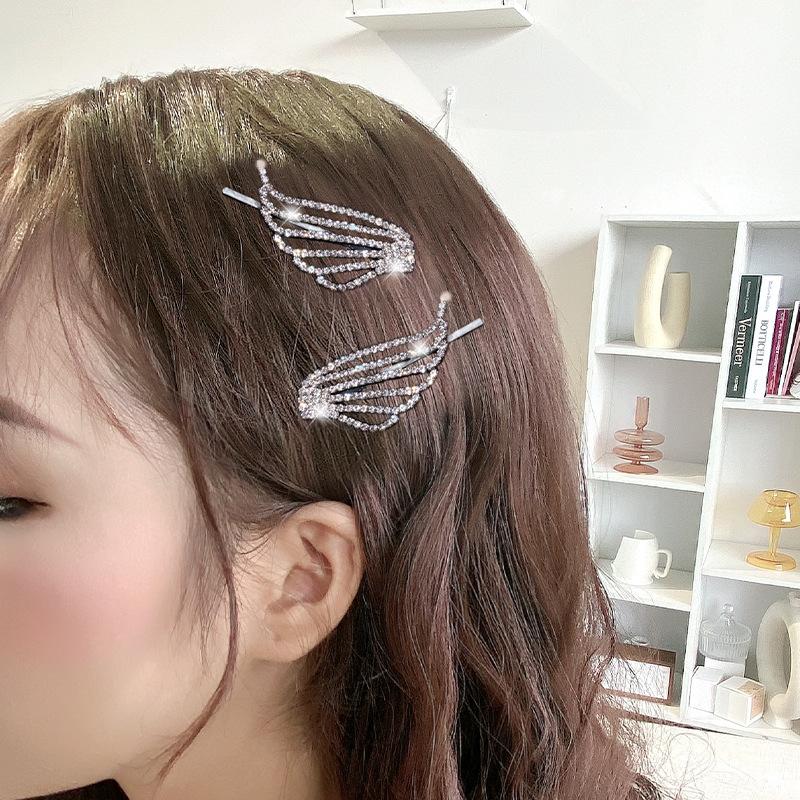 Fashionable Shiny Angel Wings Hairpins Rhinestone Silver Color Metal Hair Clips Women's Hair Ornaments