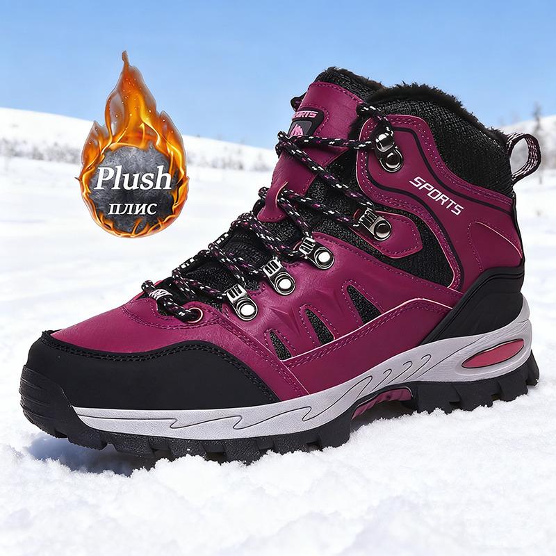 Large Size Outdoor Hiking Boots New Men Women Non Slip Lace Up Climbing Winter Black Warm Fur Sneakers Size Trekking Hiking Shoe