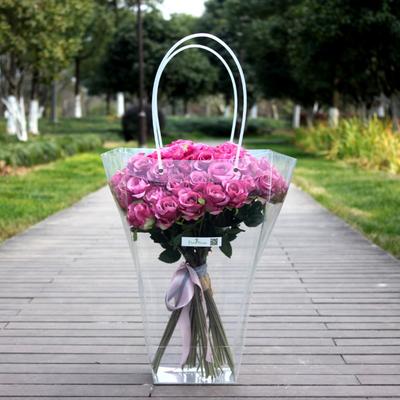 High Quality Plastic Bouquet Carrier Bag Transparent with Handle Wedding Party Decor Clear Tote Bag