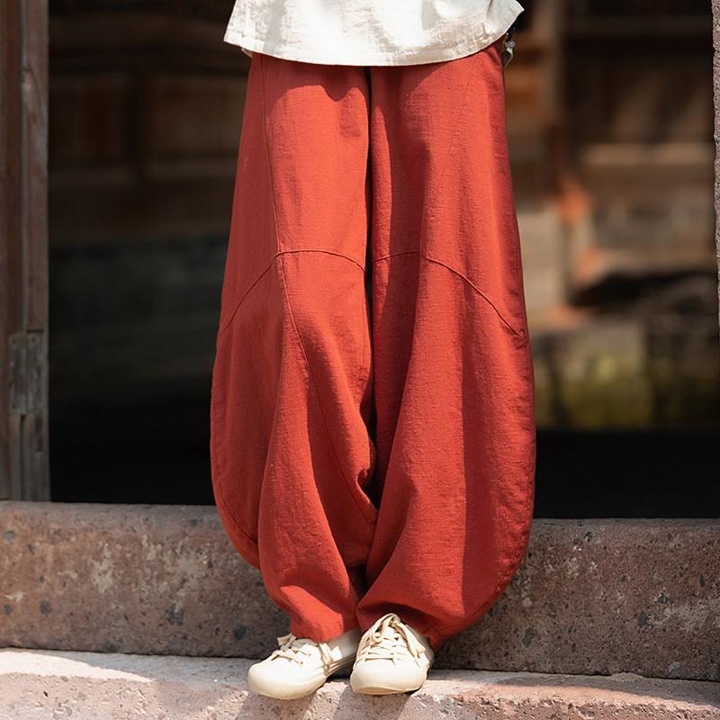 

Johnature Женские винтажные свободные брюки-шаровары, однотонные, с эластичной резинкой на талии, осенние брюки в китайском стиле L