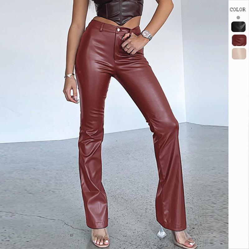 Pantaloni casual dritti in pelle PU da donna autunno e inverno europei e americani pantaloni lunghi in pelle da donna