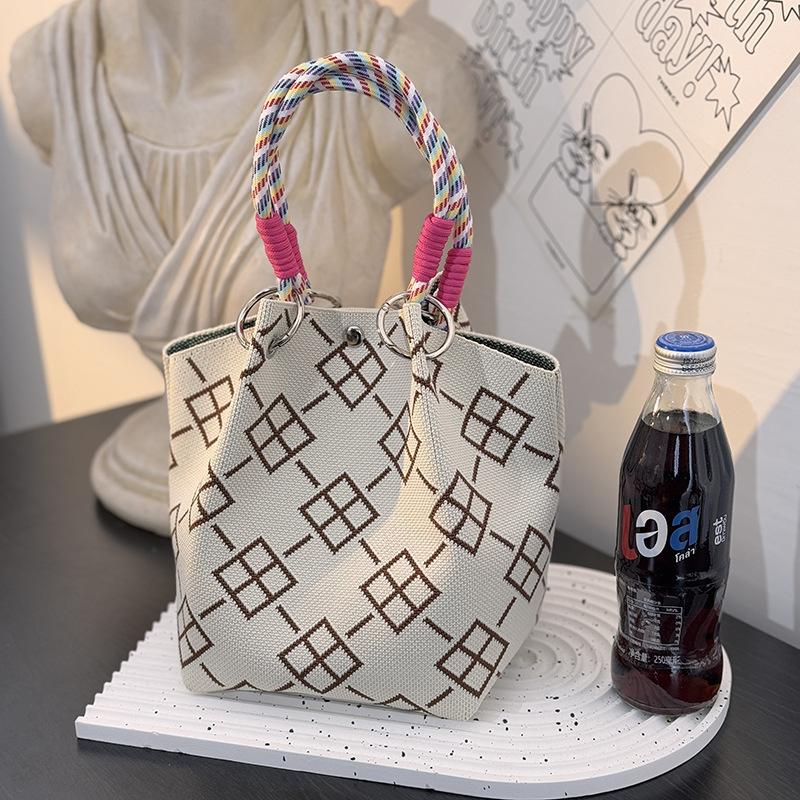 Market general knitted ring buckle bag portable work out large capacity handbag commuting small square bag storage bag
