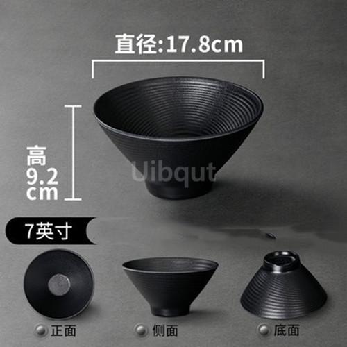 Black Melamine Tableware Black Matte Stripe Ramen Bowl Plastic Household Rice Noodle Salad Bowl Kitchen Dumpling Ramen Bowl Set