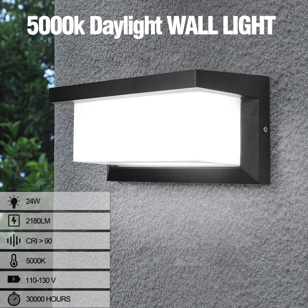 5000K Daylight White Outdoor Wall Sconce Lights, LED Exterior Light Fixture Wall Mount Ip65 Waterproof, Wall Porch Light for Garage Walkway Hallway