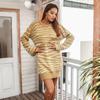 QICED Women's Fashion Casual Stripe Print Autumn Winter Long Sleeve O-Neck Loose Sweaters