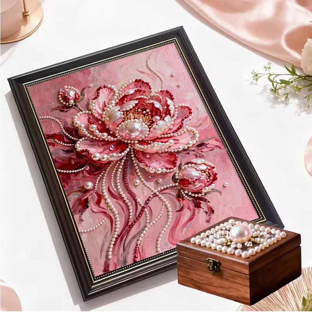 Crystal Pearl Painting 5D DIY Frame Decoration Painting Red Peony Home Wall Decoration Transparent Pearl Gemstone Painting Picture Art Crafts