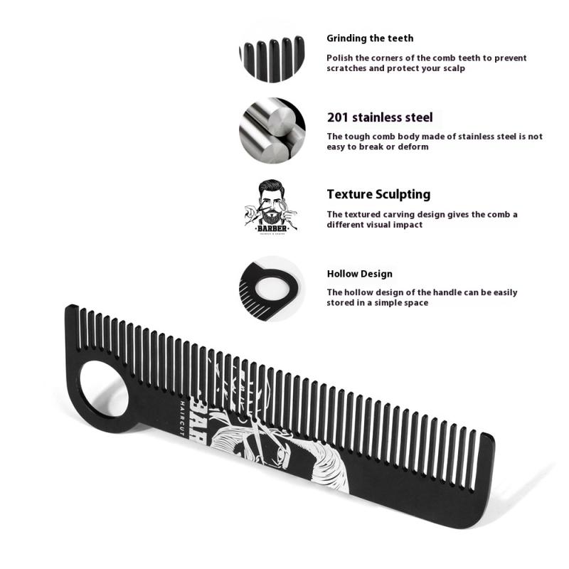 Stainless Steel Men'S Beard Comb Portable Mini Oil Head Comb For Barber Mustache Care Shaping Tools Pocket Size Hair Comb