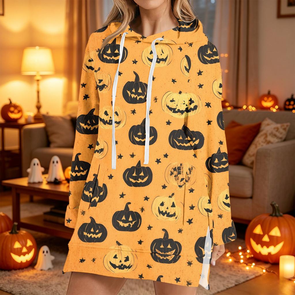 Women's Casual Long Sleeve Halloween Print Pullover Hoodie Sweatshirt