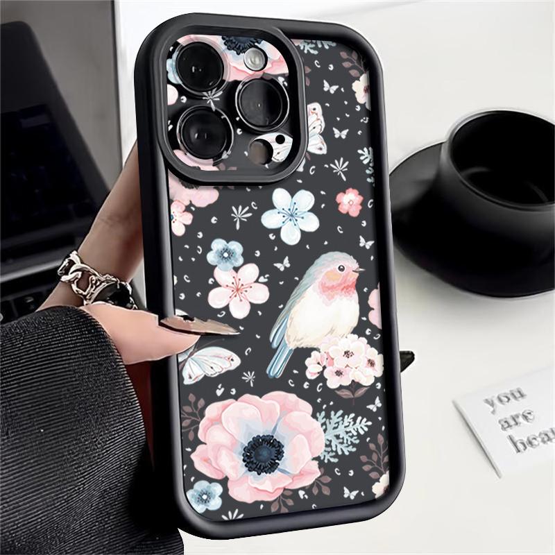 Flowers Pattern Phone Case For iPhone 16 Pro Max 16e 15 14 13 12 11 XR XS 8 7 ShockProof Soft TPU Silicone Cover Fundas