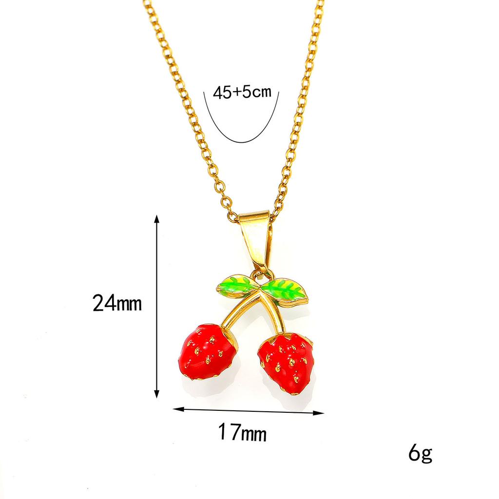 Waterproof PVD Stainless Steel Fruit Pendant Necklace for Women Red Enamel Chili Pepper Strawberry Choker Fashion Jewelry Gifts