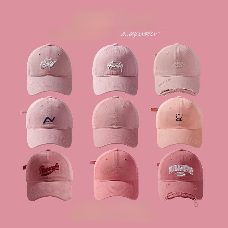 Girly Pink Baseball Cap With Soft Cotton Material And Curved Visor For Sunshade