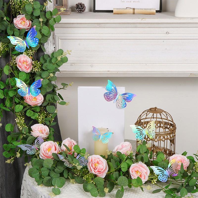 1PC Plastic Handmade Artificial Eucalyptus Leaf Vine Romantic Simulation Flower Vines Festival Laser Butterfly Home Decoration