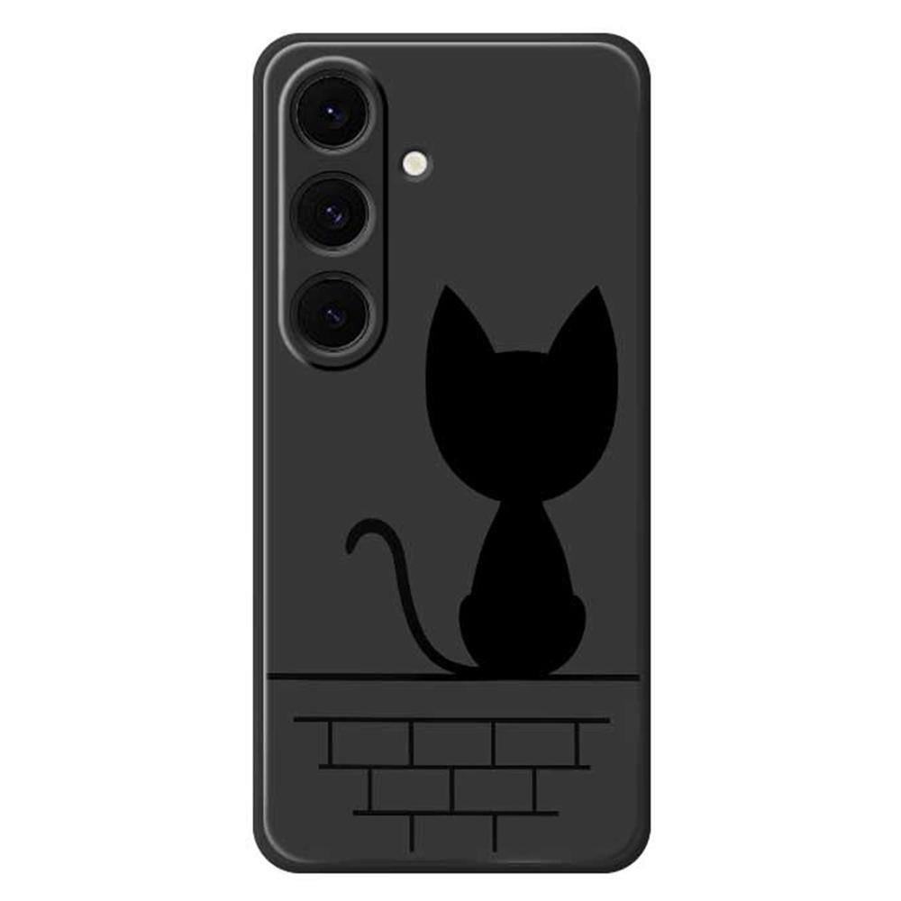 For Samsung Galaxy S24 FE Case Black Cat on the Wall Pattern Printing Straight Edge TPU Phone Back Cover