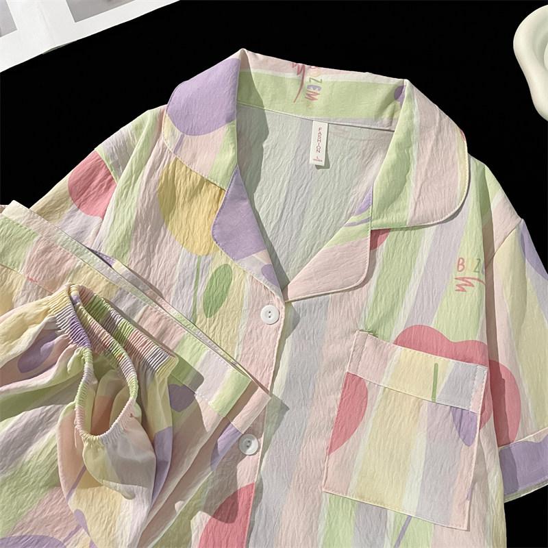 Conjunto de pijamas femininos de algodão doce, conjuntos de pijamas de duas peças, roupa de dormir, pijamas de botão, pijamas femininos de 2 peças, roupas de casa