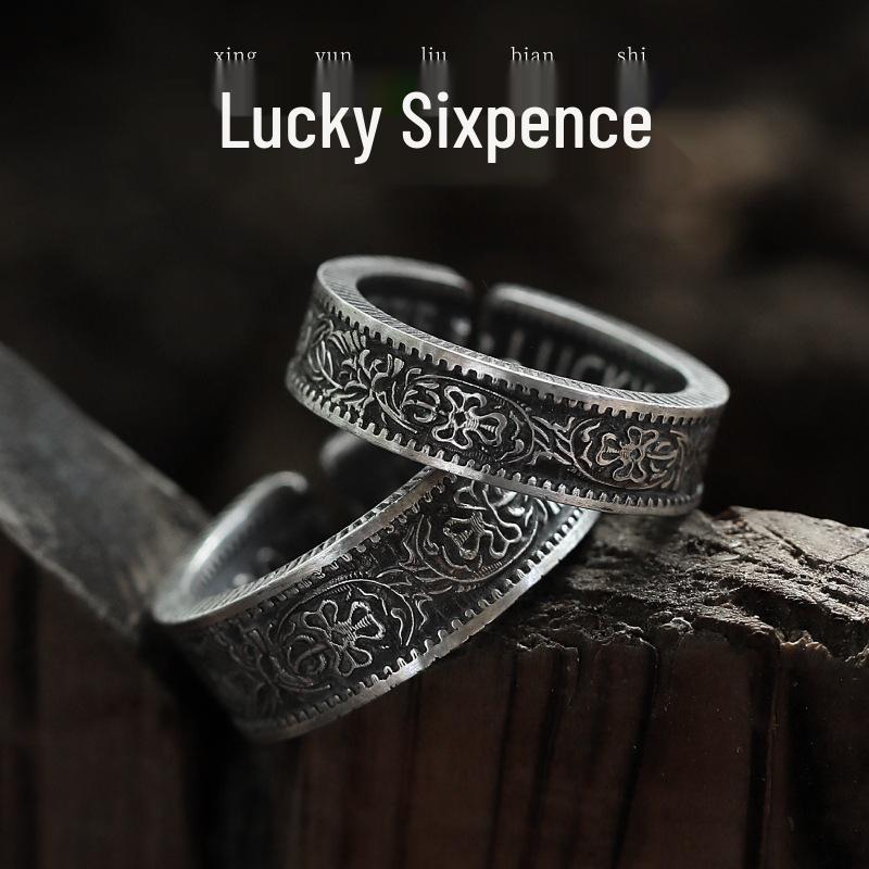 Yin Taifei Retro Lucky Sixpence Minimalist Couple's Ring