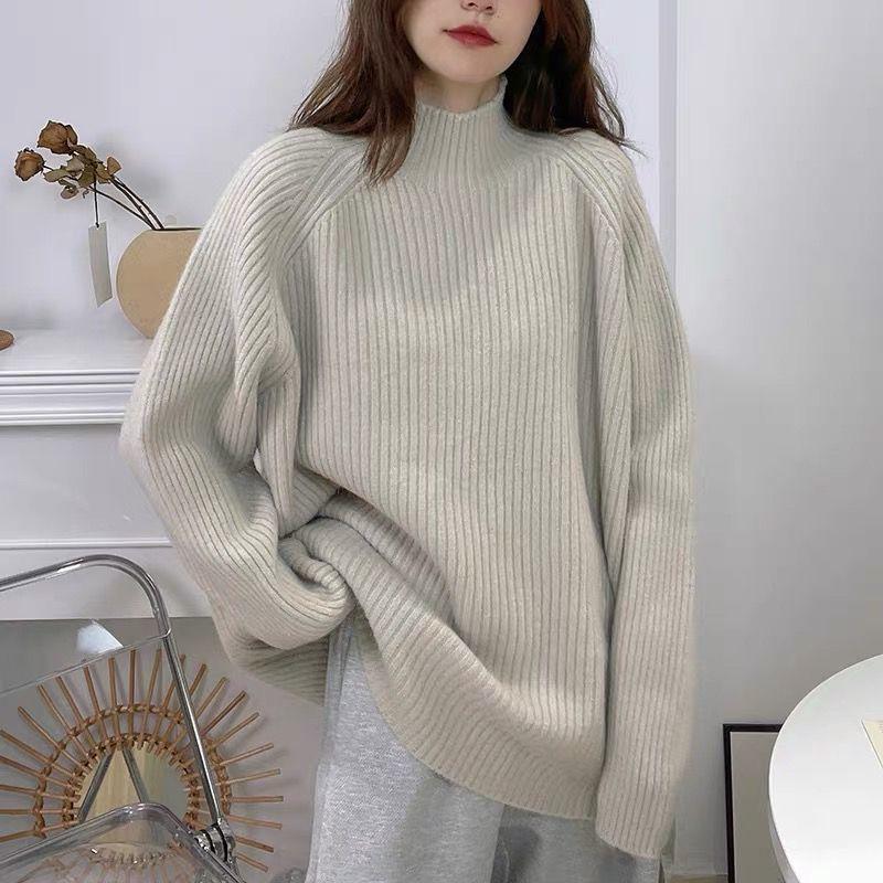 High End Fleece Lined Thickened Turtleneck Sweater for Women Autumn Winter Loose Plus Size Lazy Style Slimming Knitwear