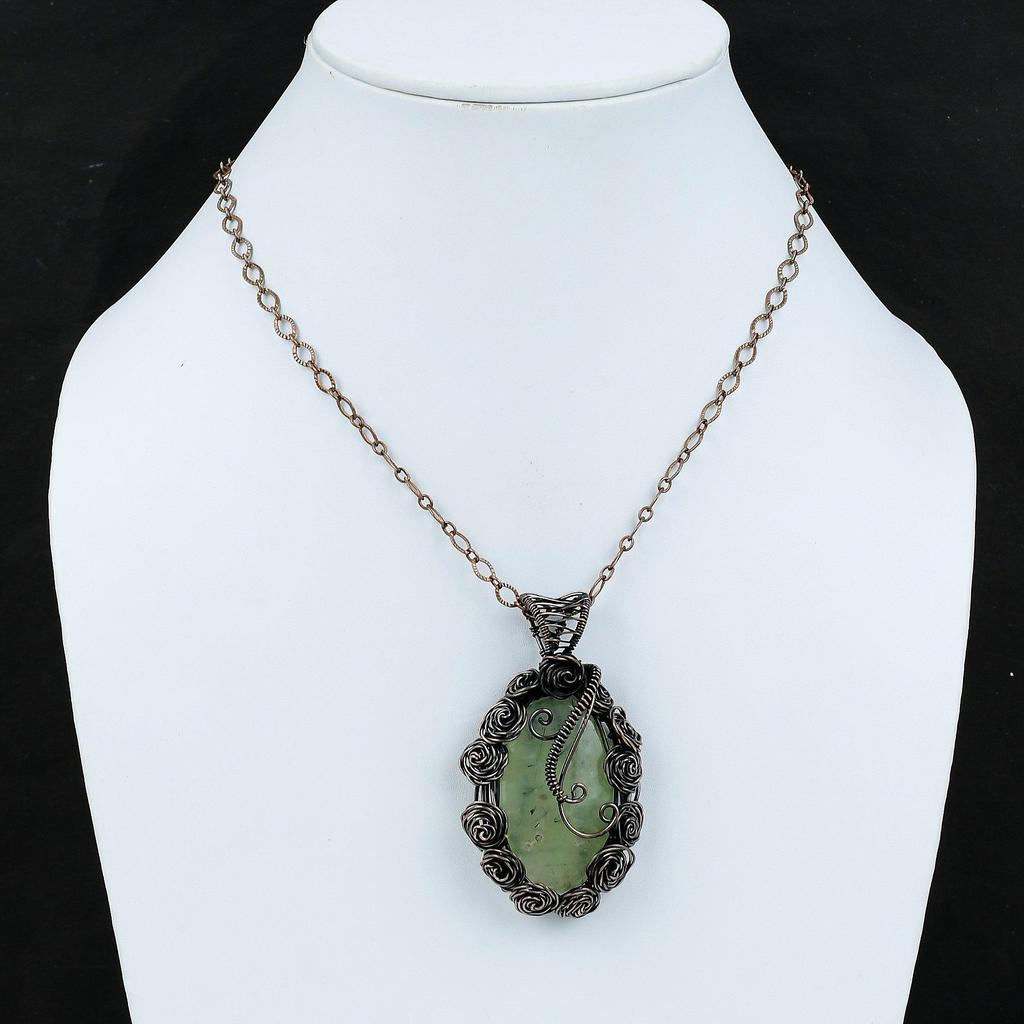 Moss Prehnite Pendant Copper Wire Wrapped Pendant Moss Prehnite Jewelry Handmade Pendant Copper Wire Wrap Jewelry Gemstone Pendant For Gift