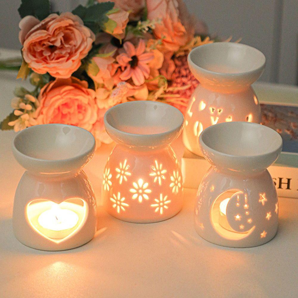 Quemador de Incienso Estrella Luna Diseño Hueco Creativo Quemador de Velas Aceite Esencial Cafetería