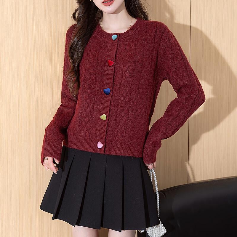 TonLion Women's Retro Heart Button Cardigan