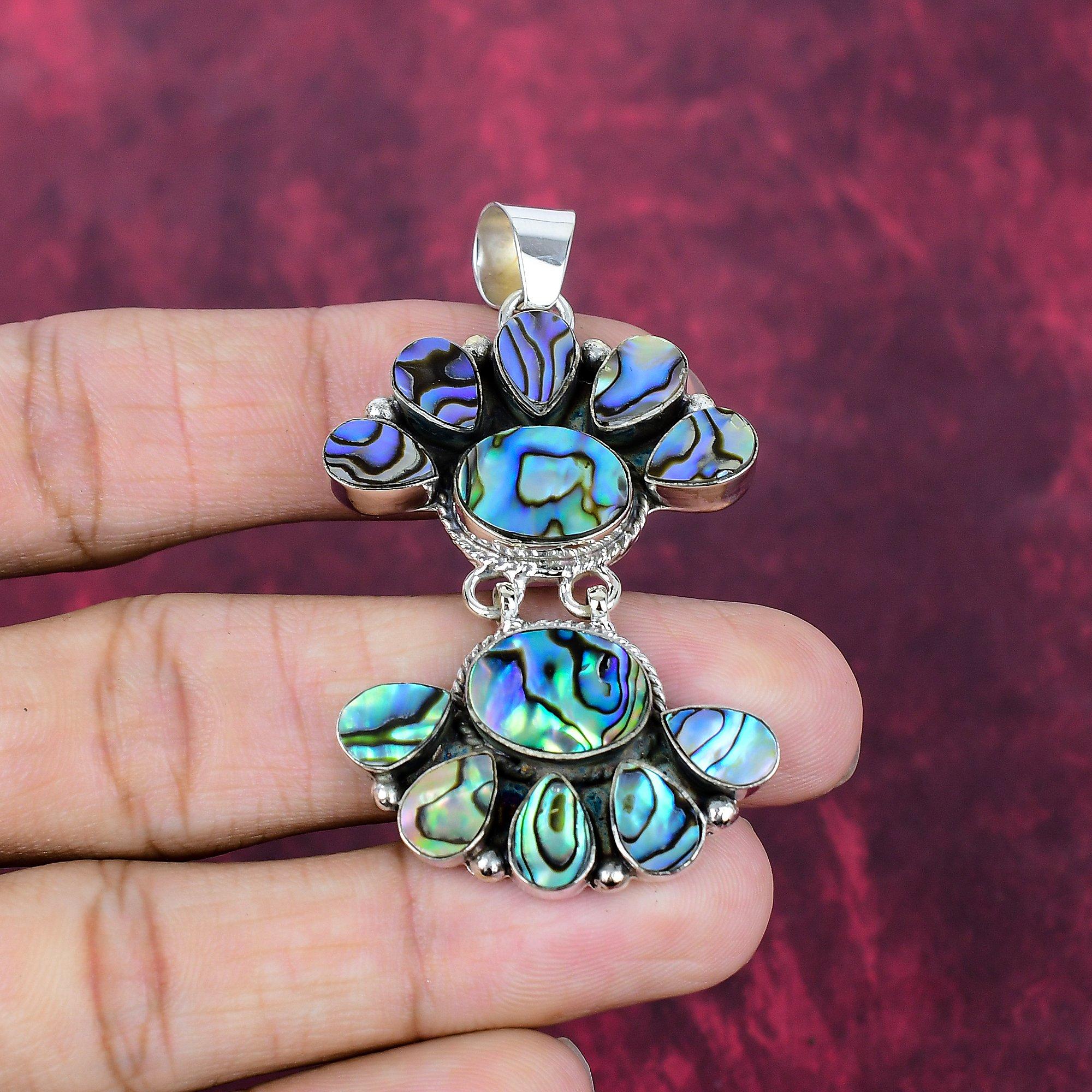 

Украшения из абалона ручной работы с драгоценными камнями, кулон из стерлингового серебра 925 пробы, антикварные украшения 2.44 Inches синий