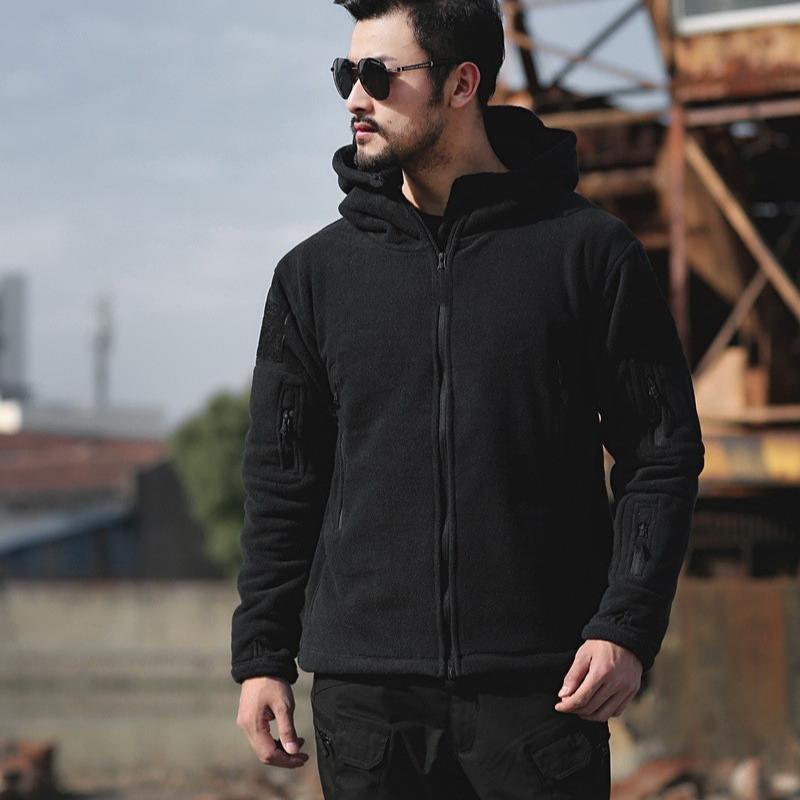 Men's Outdoor Warm Fleece Jacket, Cold-proof Jacket, Hooded Jacket, Solid Color Hooded Jacket