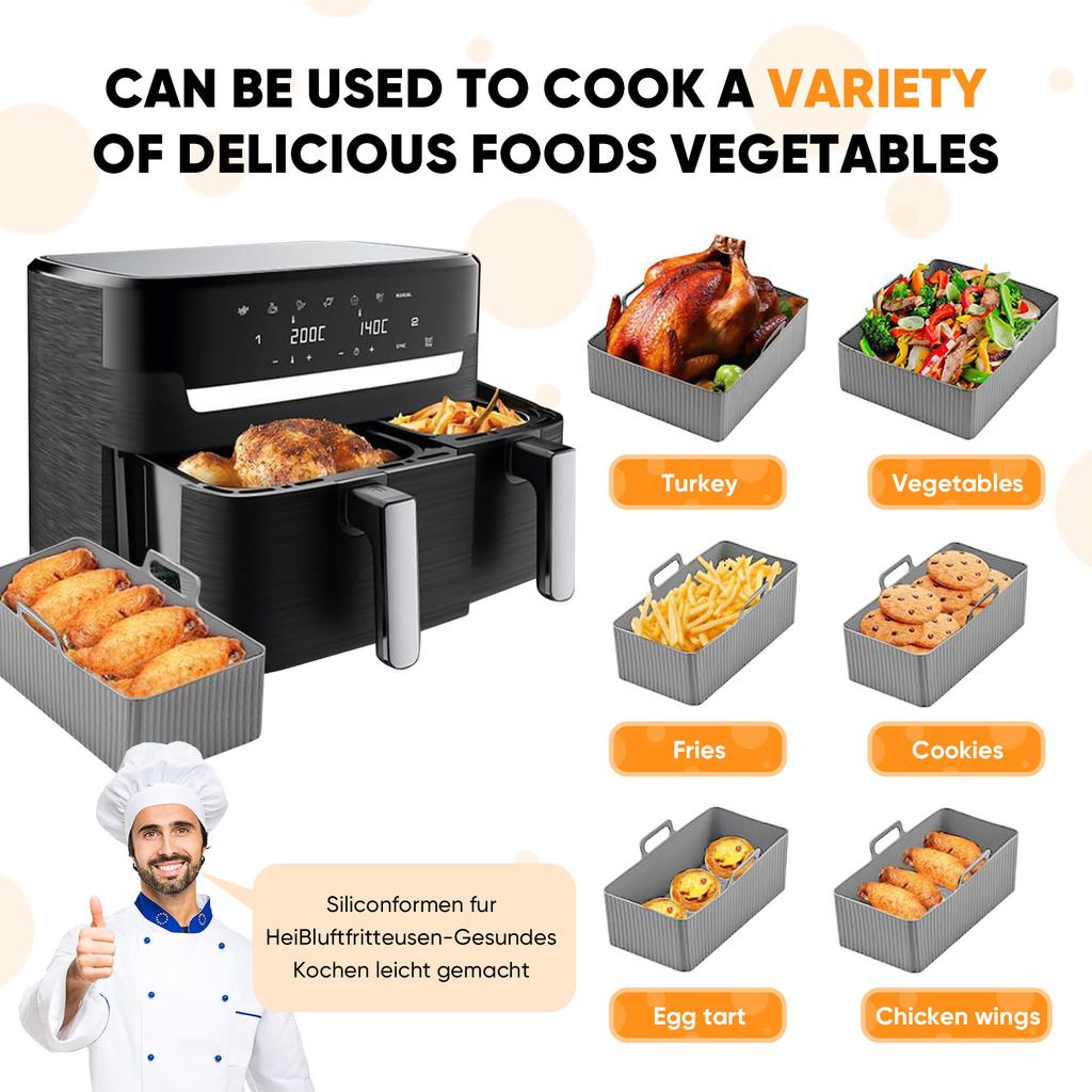 2pcs Set Silicone Air Fryer Mat AirFryer Baking Pan Mold Reusable Oven Baking Tray Pad Non-stick Basket Liners Pot Kitchen Tool