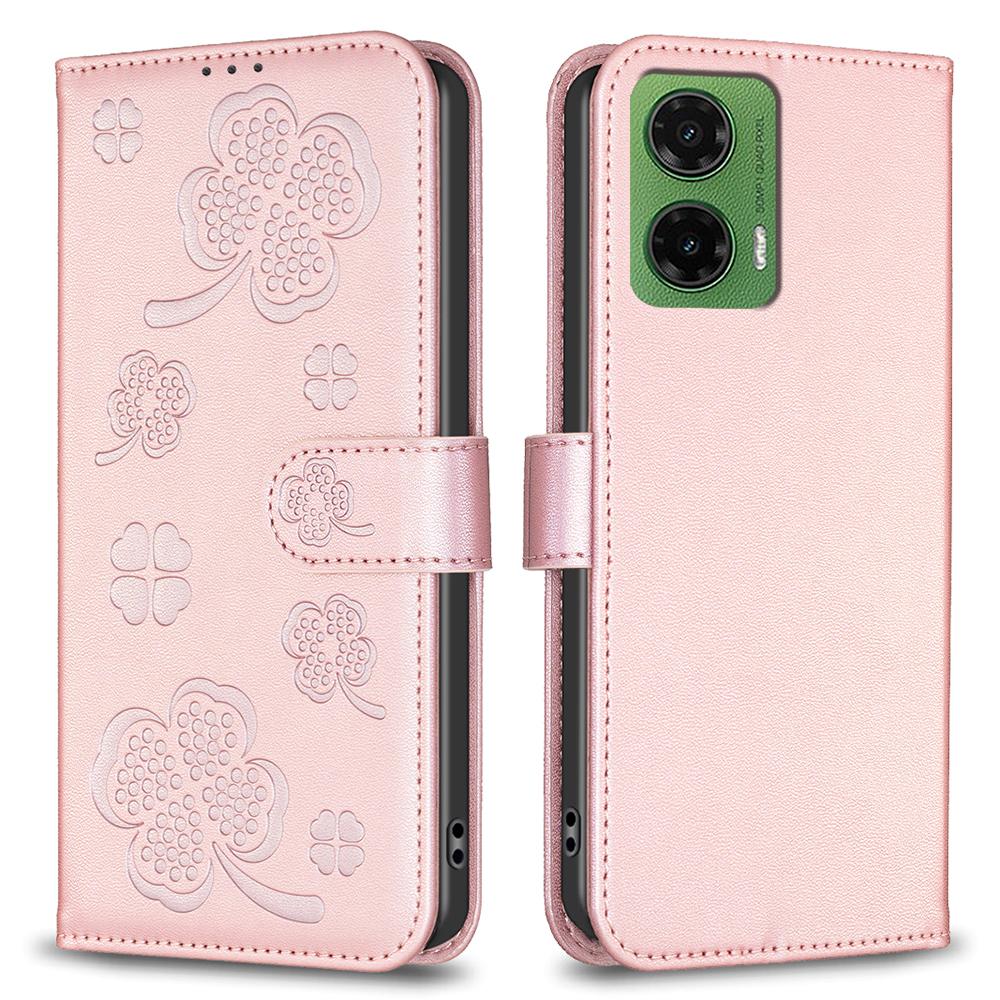 For Motorola Moto G35 5G Case Clover Pattern Wallet Stand View Leather Phone Cover