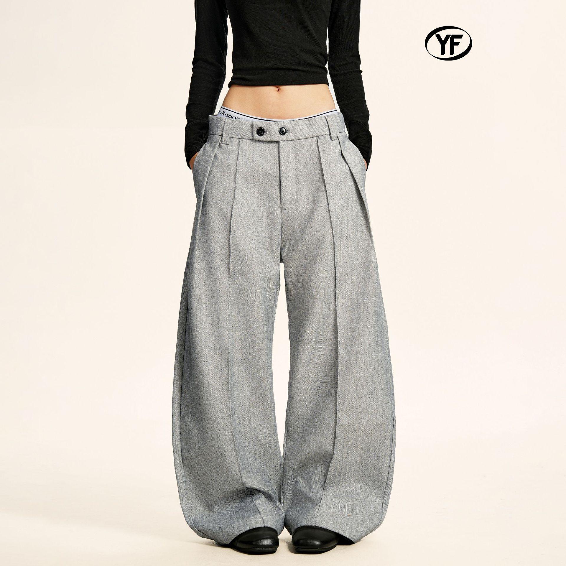 

Yongfang Unisex Wide-Leg Patchwork Striped Casual Pants XL