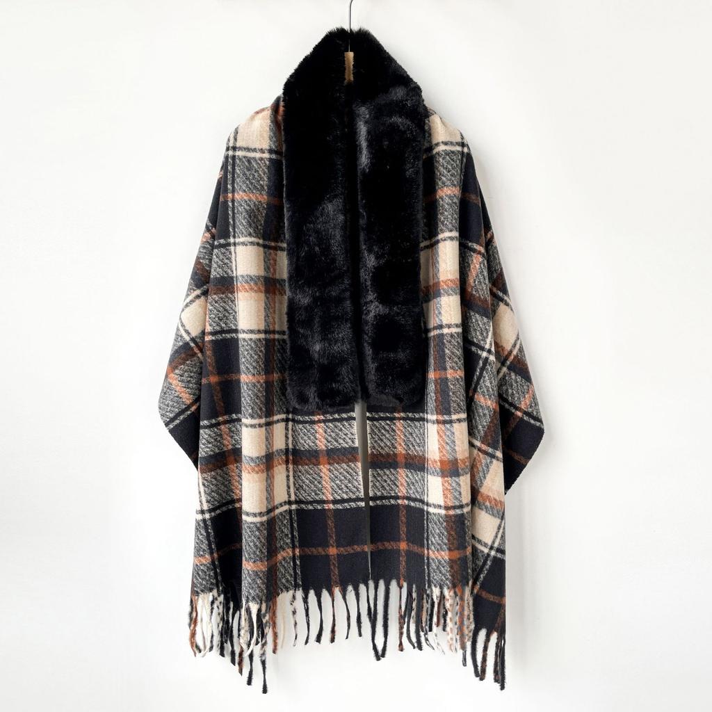 Autumn and winter solid color fox hair scarf women's imitation cashmere scarf high-end versatile winter warm shawl