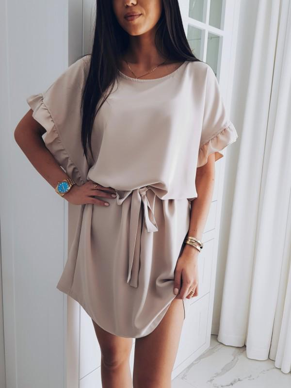 Trendy Loose Plus Size Dress with Ruffle Sleeves and Belt