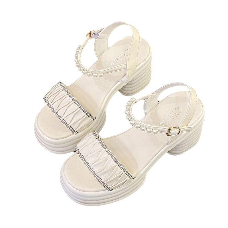 Gentle pearl platform fairy wind sandals women with skirt summer new fashion Roman shoes tide