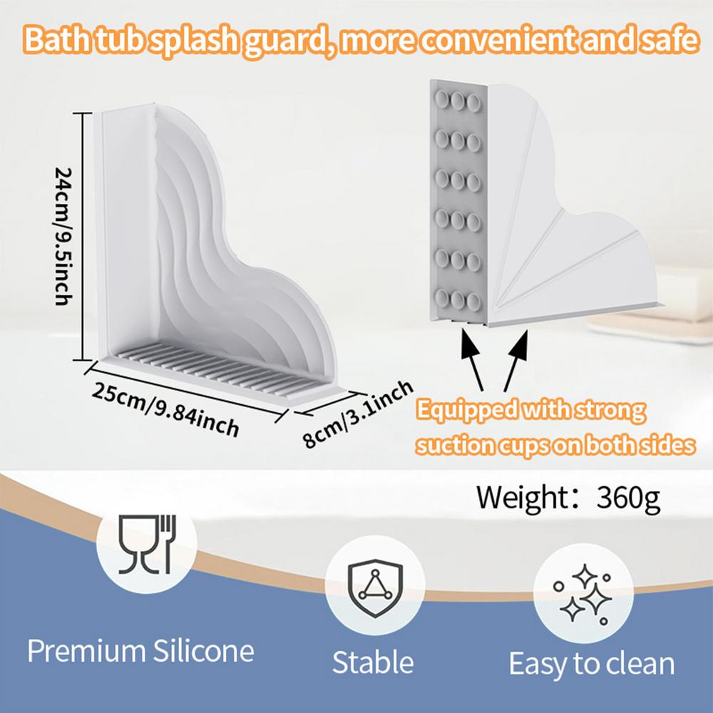 Splash Guards for Shower Flexible Strong Suction Cups Bathtub Corner Splash Guard for Kitchen Bathtub Apartment Dorm Homeowners серый