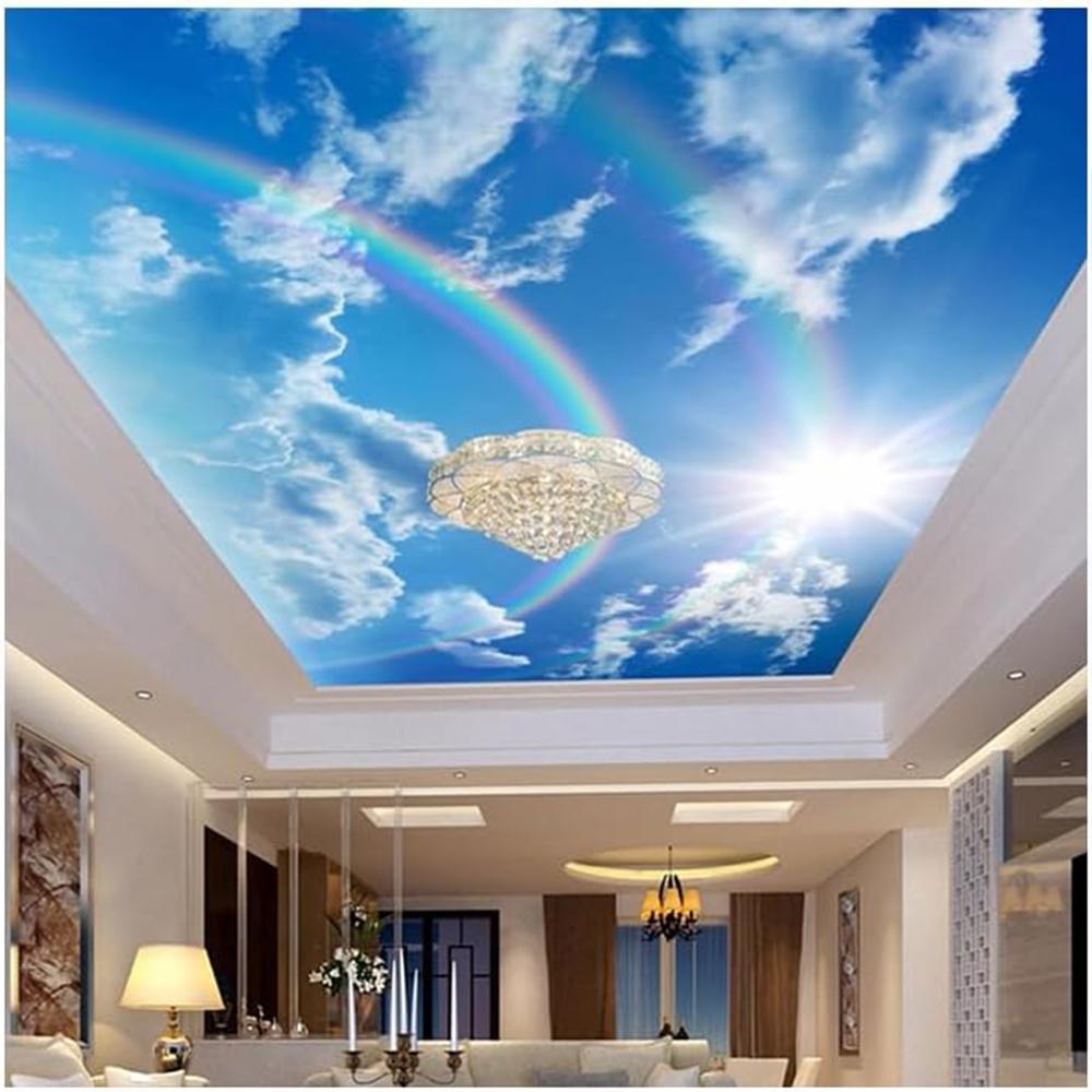 

3d Ceiling Wallpaper Blue Sky Murals White Clouds Rainbow Wall Mural Living Room Bedroom Ceiling Wall Paper 200 cm(W) x 140 cm(H)