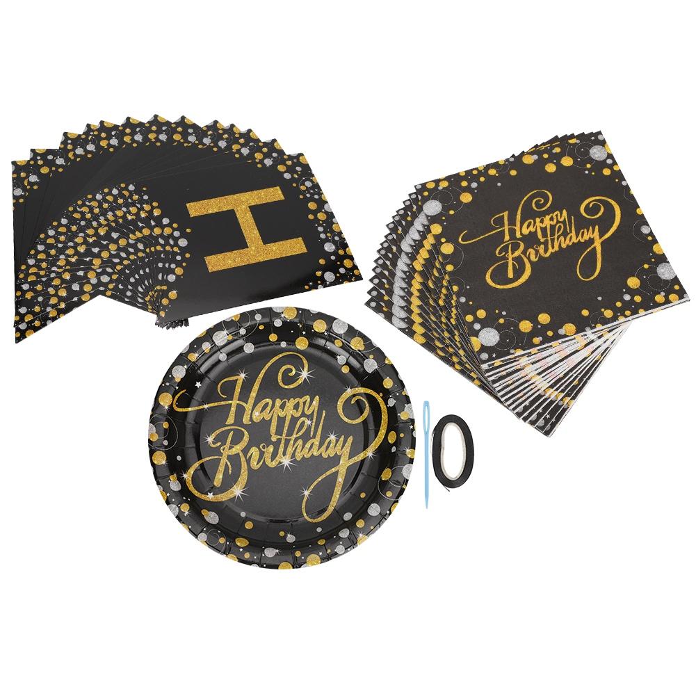 

Happy Birthday Party Tableware Bunting Set Disposable Plates Napkins Supplies Decoration