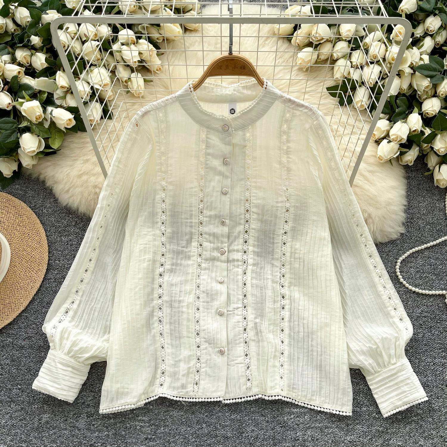 

Весенняя рубашка женская кружевная блузка с длинным рукавом свободные модные топы футболки футболки новые белые average size слоновая кость