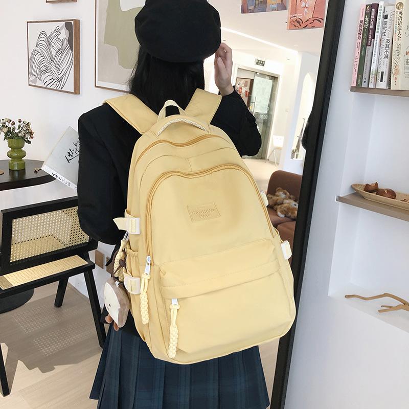 Schoolbag Japanese ins high school junior high school student college student schoolbag female, college style backpack solid color simple versatile 