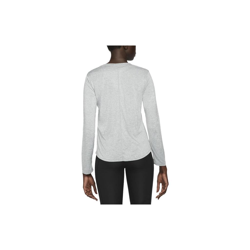 Nike Dri-FIT One Solid Logo Round Neck Long Sleeve T-Shirt Women Tops Light-Gray DD0642-073