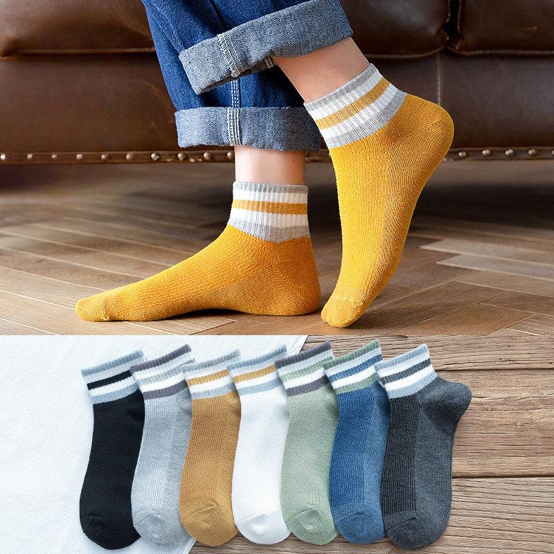 Men's Summer Sweat-absorbing and Odor-proof Sports Socks, Striped Breathable Thin Polyester-cotton Low-top Men's Boat Socks