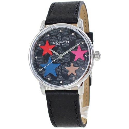 

Coach Women s Star Pattern Black Leather Watch with Leather Strap 14503847