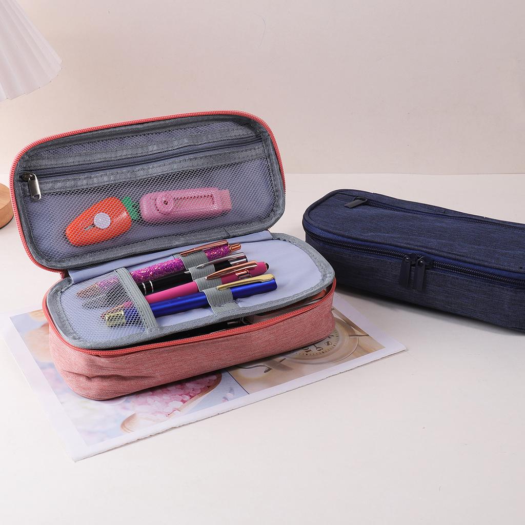 Portable Two-layer Large Capacity Pencil Bag Boy Canvas Pen Case School Office Supplies Storage Bag Office Stationery Bag Gift