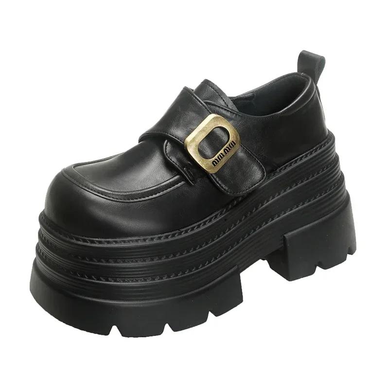 

10CM Autumn Women Chunky Nop-slip Sneakers Loafers High Heels Platform 2025 New Spring Hook-loop Casual Shoes Flats Woman 34