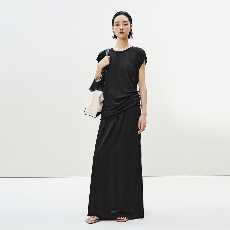 LESS 2025 Summer Round Neck Silk Sleeveless T-Shirt