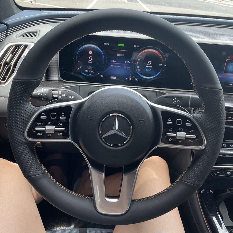 

For Mercedes Benz A C Class E260 E300 GLB GLA GLE GLC Manual Sewing Car Steering Wheel Covers Car Accessories Genuine Leather